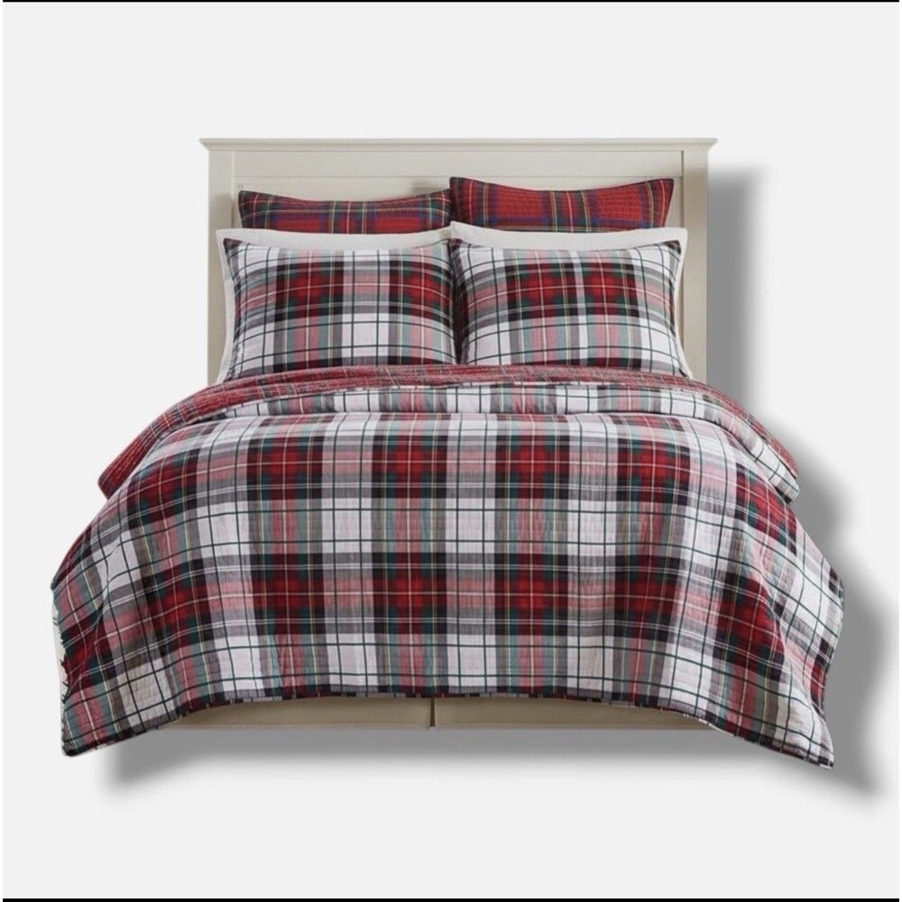 Levtex Home White Plaid Spencer Reversible Quilt, KING